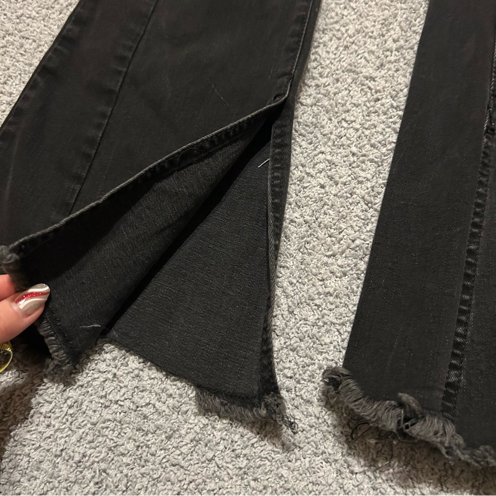 Free People Black Flare Mid Rise Jeans Slit Hem Bell Bottom Seamed Size 27 - Picture 6 of 7